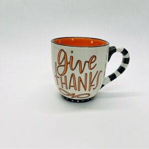 Glory Haus Mug Cup Give Thanks Pumpkins 16 ounce Colorful Polka Dot Thanksgiving